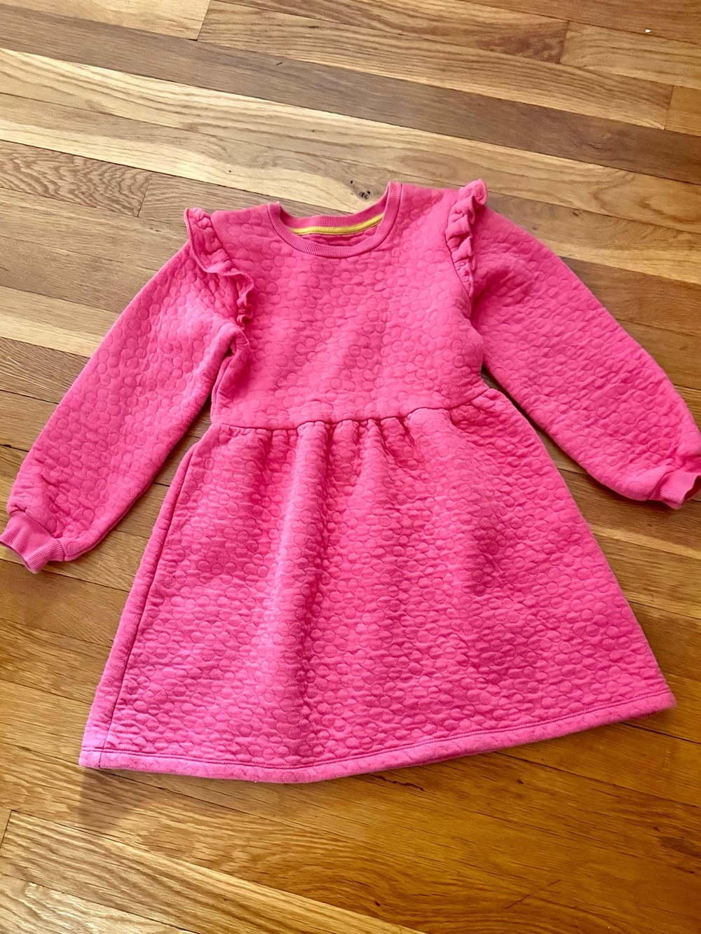 Mini Boden 7-8Y Quilted Ruffle Accent Sweatshirt Dress